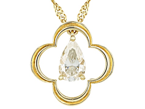 Moissanite 14k Yellow Gold Over Silver Clover Pendant with Chain 0.95ct DEW