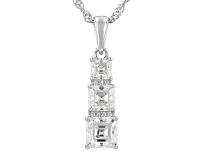 Asscher Cut Moissanite Platineve® 3 Stone Pendant with Chain 1.99ctw DEW