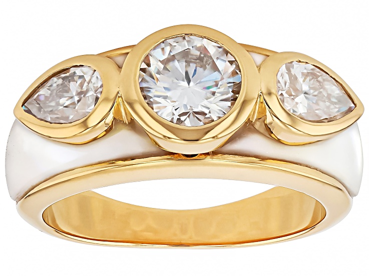 Moissanite And Inlaid Mother-Of-Pearl 14k Yellow Gold Over Silver Ring 1.86ctw DEW