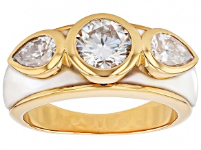 Moissanite And Inlaid Mother-Of-Pearl 14k Yellow Gold Over Silver Ring 1.86ctw DEW