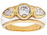 Moissanite And Inlaid Mother-Of-Pearl 14k Yellow Gold Over Silver Ring 1.86ctw DEW