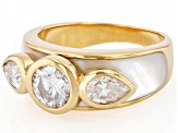 Moissanite And Inlaid Mother-Of-Pearl 14k Yellow Gold Over Silver Ring 1.86ctw DEW