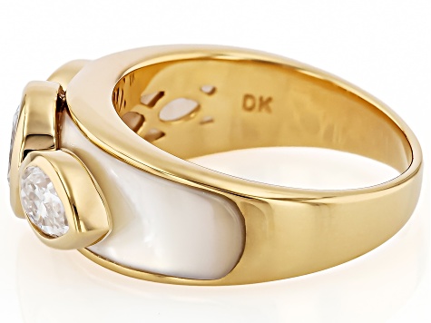 Moissanite And Inlaid Mother-Of-Pearl 14k Yellow Gold Over Silver Ring 1.86ctw DEW