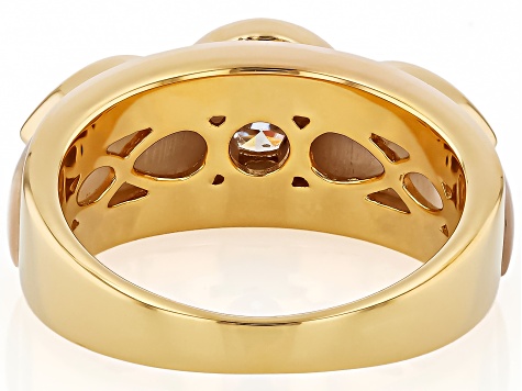 Moissanite And Inlaid Mother-Of-Pearl 14k Yellow Gold Over Silver Ring 1.86ctw DEW