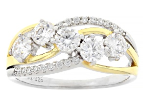 Moissanite Platineve And 14k Yellow Gold Over Sterling Silver Bypass Ring 1.13ctw DEW