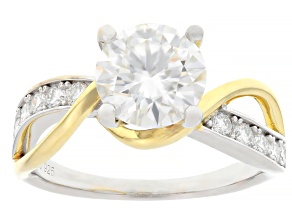 Moissanite Platineve And 14k Yellow Gold Over Sterling Silver Engagement Ring 2.20ctw DEW
