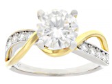 Moissanite Platineve And 14k Yellow Gold Over Sterling Silver Engagement Ring 2.20ctw DEW