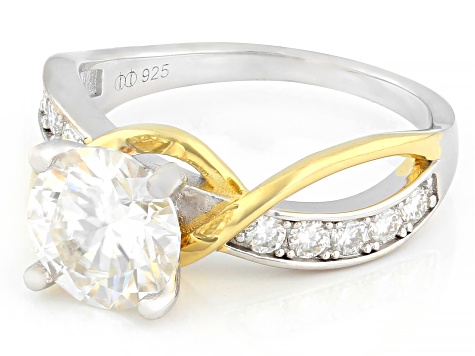 Moissanite Platineve And 14k Yellow Gold Over Sterling Silver Engagement Ring 2.20ctw DEW
