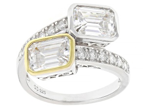 Moissanite Platineve And 14k Yellow Gold Over Sterling Silver Bypass Ring 3.74ctw DEW