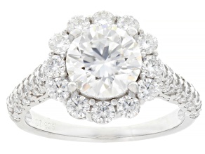 Moissanite Platineve Halo Ring 3.44ctw DEW