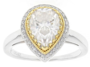 Moissanite Platineve And 14k Yellow Gold Over Sterling Silver Halo Ring 2.43ctw DEW