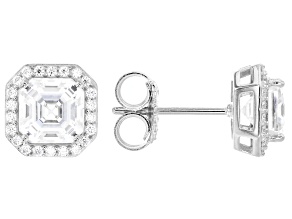 Moissanite Platineve Halo Earrings 2.34ctw DEW.