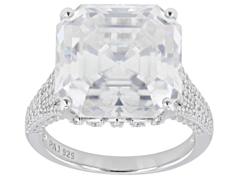 Asscher Cut Moissanite Platineve Cocktail Ring 16.60ctw DEW