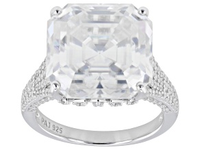 Asscher Cut Moissanite Platineve Cocktail Ring 16.60ctw DEW