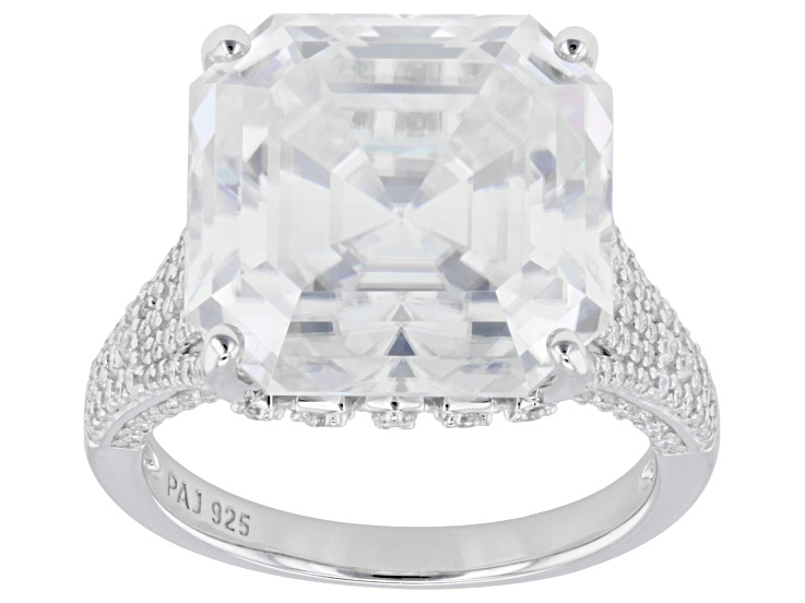 Asscher Cut Moissanite Platineve Cocktail Ring 16.60ctw DEW