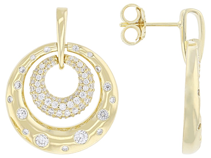 Moissanite 14k Yellow Gold Over Sterling Silver Doorknocker Earrings 1.70ctw DEW.