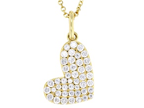 Moissanite 14k Yellow Gold Over Sterling Silver Heart Pendant  And Adjustable Chain 0.85ctw DEW.