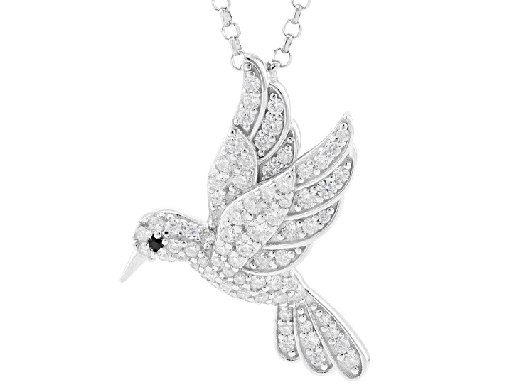Moissanite And Black Spinel Platineve Humming Bird Pendant 0.71ctw
