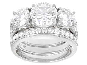 Moissanite Platineve Ring With Two Bands 4.26ctw DEW