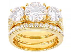 Moissanite 14k Yellow Gold Over Silver Ring With Two Bands 4.26ctw DEW