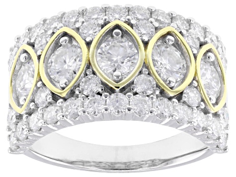 Moissanite Platineve And 14k Yellow Gold Over  Silver Ring 2.09ctw DEW