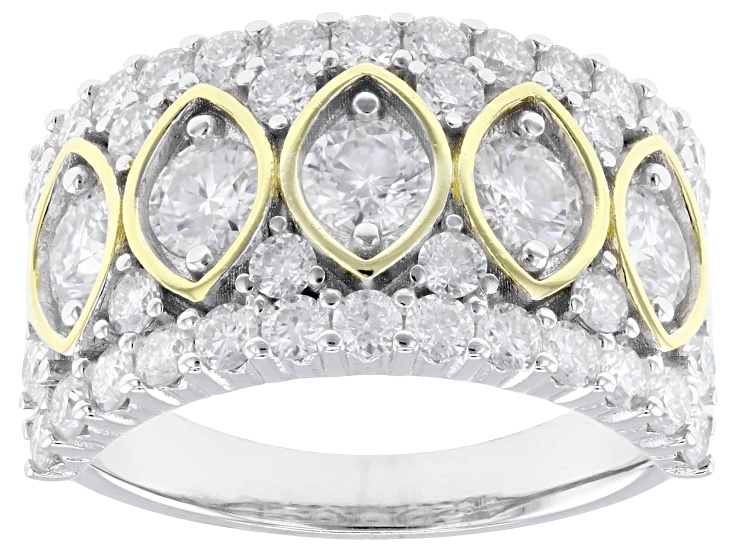 Moissanite Platineve And 14k Yellow Gold Over Silver Ring 2.09ctw DEW