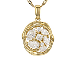 Moissanite 14k Yellow Gold Over Silver Cluster Pendant 1.77ctw DEW