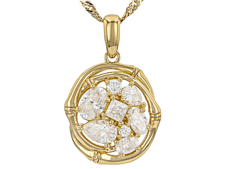 Moissanite 14k Yellow Gold Over Silver Cluster Pendant 1.77ctw DEW