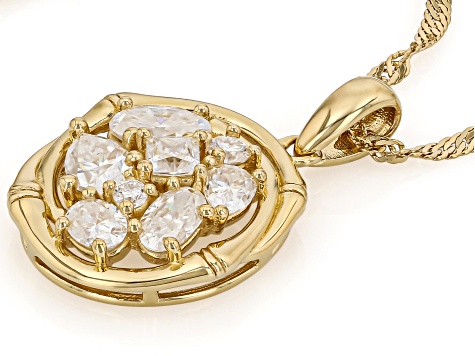 Moissanite 14k Yellow Gold Over Silver Cluster Pendant 1.77ctw DEW