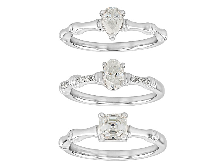 Moissanite Platineve Set Of Three Rings 1.60ctw DEW