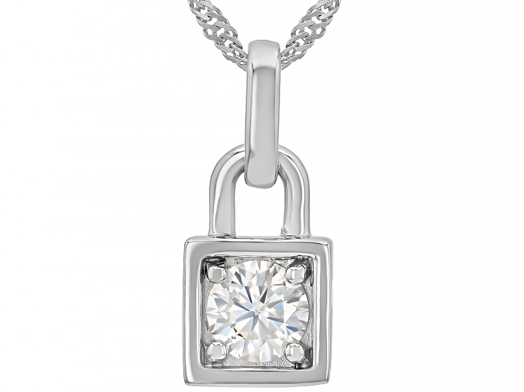 Moissanite Platineve Padlock Pendant And Singapore Chain 0.80ct DEW