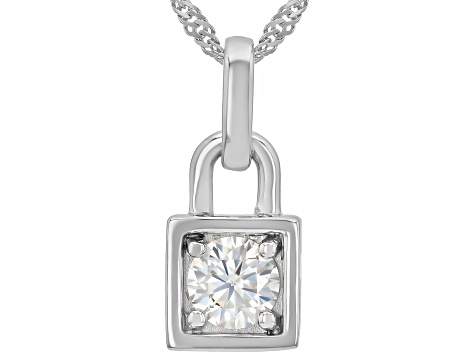 Moissanite Platineve Padlock Pendant And Singapore Chain 0.80ct DEW