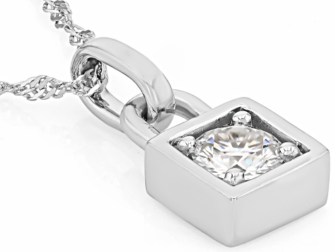 Moissanite Platineve Padlock Pendant And Singapore Chain 0.80ct DEW