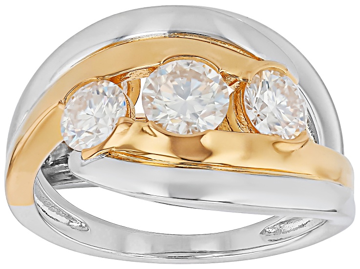 Moissanite Platineve and 14K Yellow Gold Over Silver Ring 1.16ctw DEW