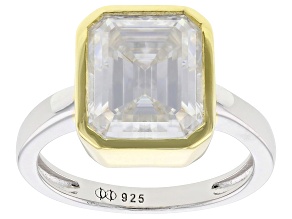 Moissanite Platineve And 14K Yellow Gold Over Silver Solitaire Ring 4.93ct DEW