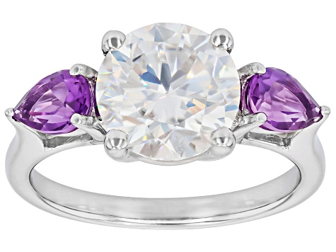 Moissanite And Canela Amethyst Platineve Ring 2.70ct DEW. - JMF353