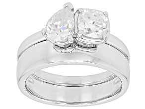 Moissanite Platineve Set of Two Rings 1.58ctw DEW.