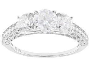 Moissanite Platineve Three Stone Design Ring 2.20ctw DEW
