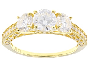 Moissanite 14K Yellow Gold Over Silver three Stone Design Ring 2.20ctw DEW
