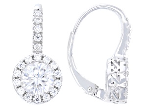 Moissanite Platineve Halo Earrings 1.98ctw DEW