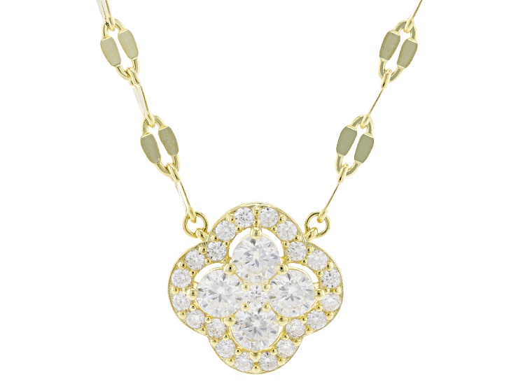 Moissanite 14k yellow Gold Over Silver Clover Necklace 1.06ctw DEW