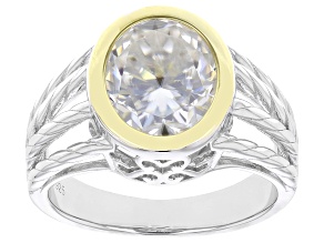 Moissanite Platineve And 14k Yellow Gold Over Silver Solitaire Ring 4.20ct DEW.