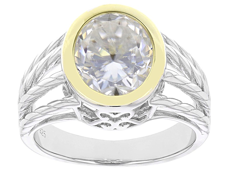 Moissanite Platineve And 14k Yellow Gold Over Silver Solitaire Ring 4.20ct DEW.