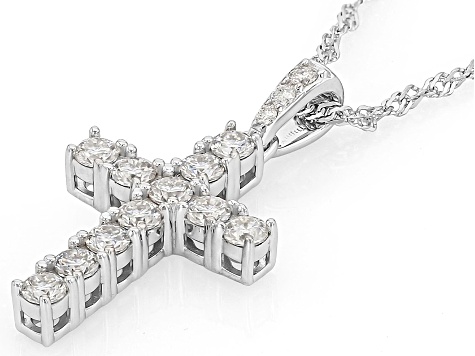 Moissanite Platineve Cross Pendant with Chain 1.17ctw DEW - JMF367