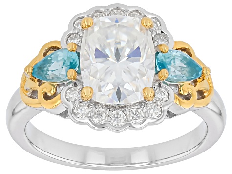 ピアス　No.4929 Moissanite With Blue Zircon Platineve and 14K Yellow Gold Over