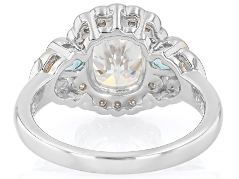 Moissanite With Blue Zircon Platineve and 14K Yellow Gold Over