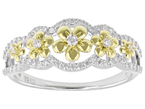 Moissanite Platineve® and 14k Yellow Gold Over Silver Flower Ring 0.64ctw DEW