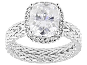 Rectangular Cushion Moissanite Platineve Engagement Ring 3.15ct DEW