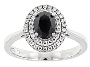 Black And Colorless Moissanite Platineve Halo Ring 1.36ctw DEW
