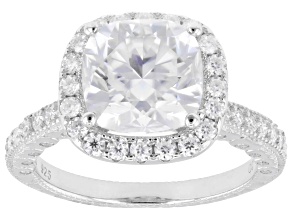 Square Cushion and Round Moissanite Platineve Engagement Ring 5.04ctw DEW